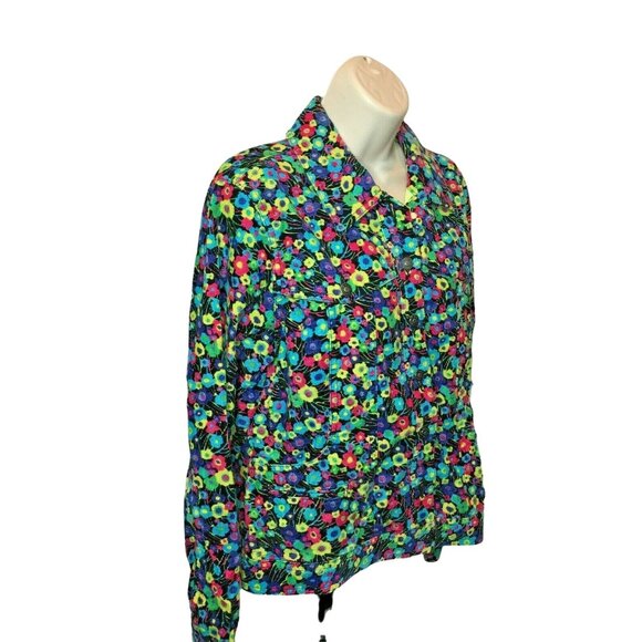 Floral Corduroy Jacket Liz Claiborne Flowered Size Medium Button Up u - Picture 3 of 10